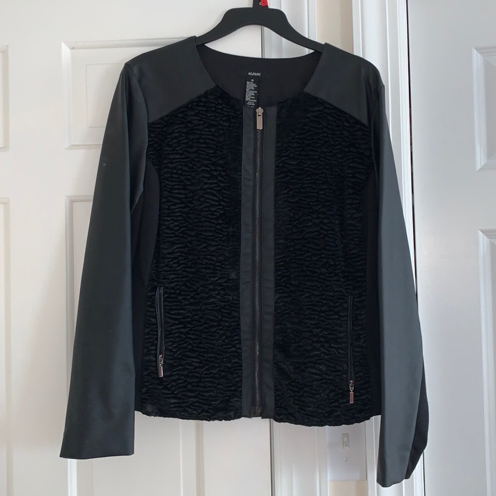 Alfani Two-tone Black Leather/Faux Zip-up